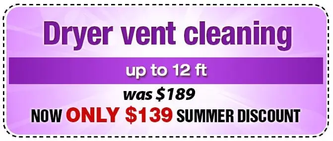 Promotional banner for top-rated dryer vent cleaning services near me. Enjoy a summer discount with cleaning for vents up to 12 feet, originally $189, now just $139. The banner features a purple background with bold text to catch your eye.